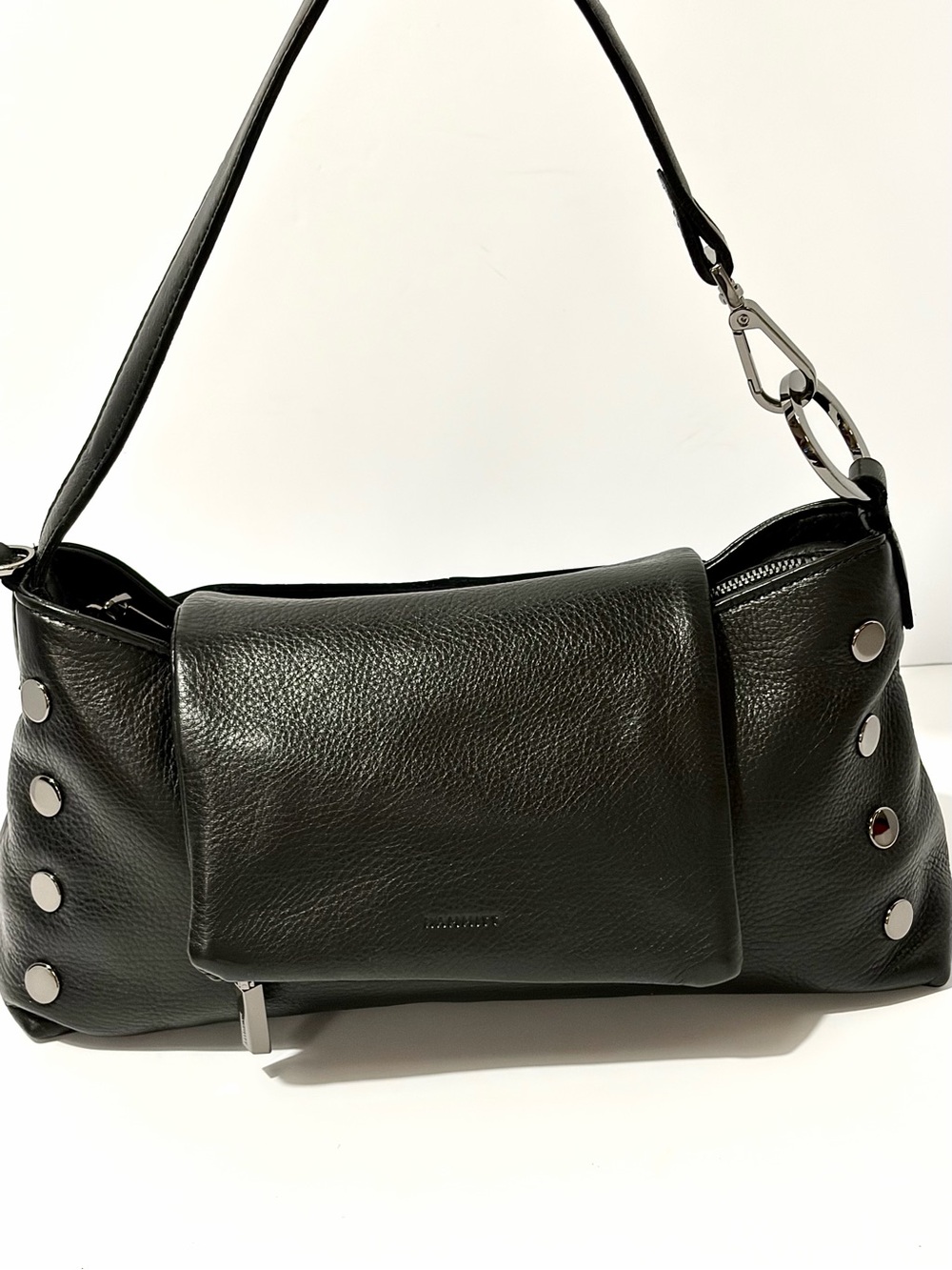 HAMMITT VIP Leather Satchel (Baguette) in Black With Gunmetal Hardware